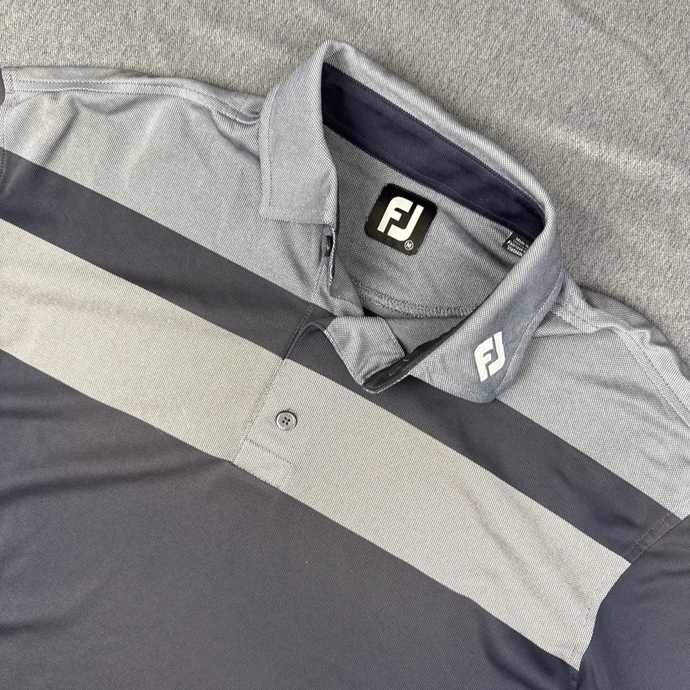 FootJoy Polo Shirt Mens Medium Gray Tour Collar Faded Golf Embroidered Logo